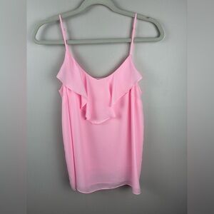 NWOT Lilly Pulitzer Karmen Cami Tank Top Light Pink Ruffle Neckline Sz Medium